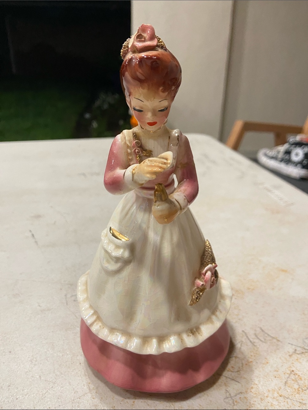 Imperial Porcelain Pink, White & Gold Lady Figurine Bell